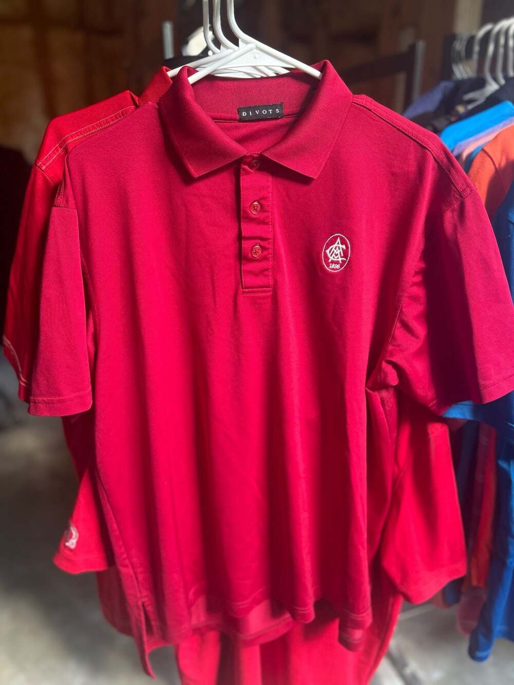 Divots Men's Red Performance Polo Shirt with Embroidered 1898 Logo